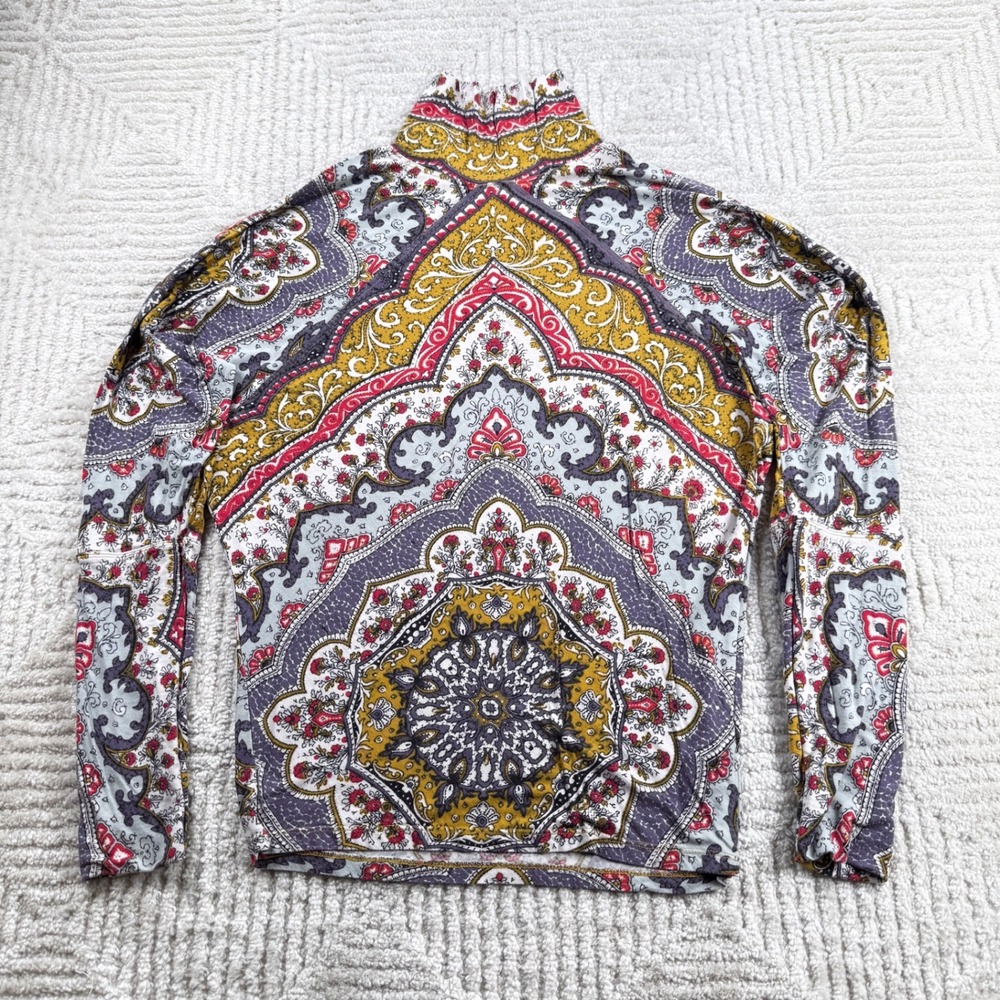 Free People Turtleneck Top Womens XS Chase Me Paisley Boho Hippie 70s Earthy